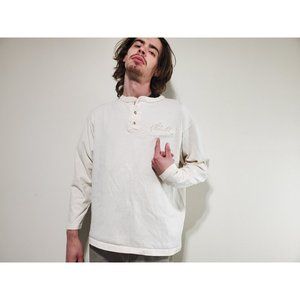 Vintage Chevrolet Chevy Linen Colored Henley Men's L Made In USA Cotton Deluxe